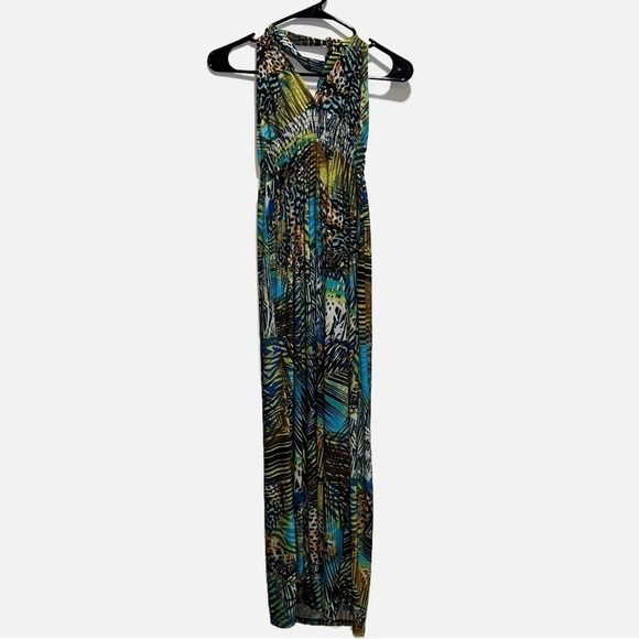 Dots Leopard and Tropical Print Tie Neck Sleeveless Textured Maxi Dress - Picture 1 of 5